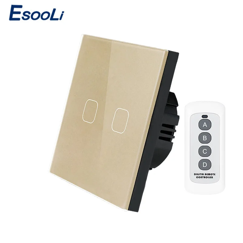 Esooli ЕС Стандартный сенсорный выключатель 1/2 банды 1 способ настенный выключатель света сенсорный, закаленное стекло панель Переключатель водонепроницаемый переключатель лампы - Цвет: 2 Gang Remote