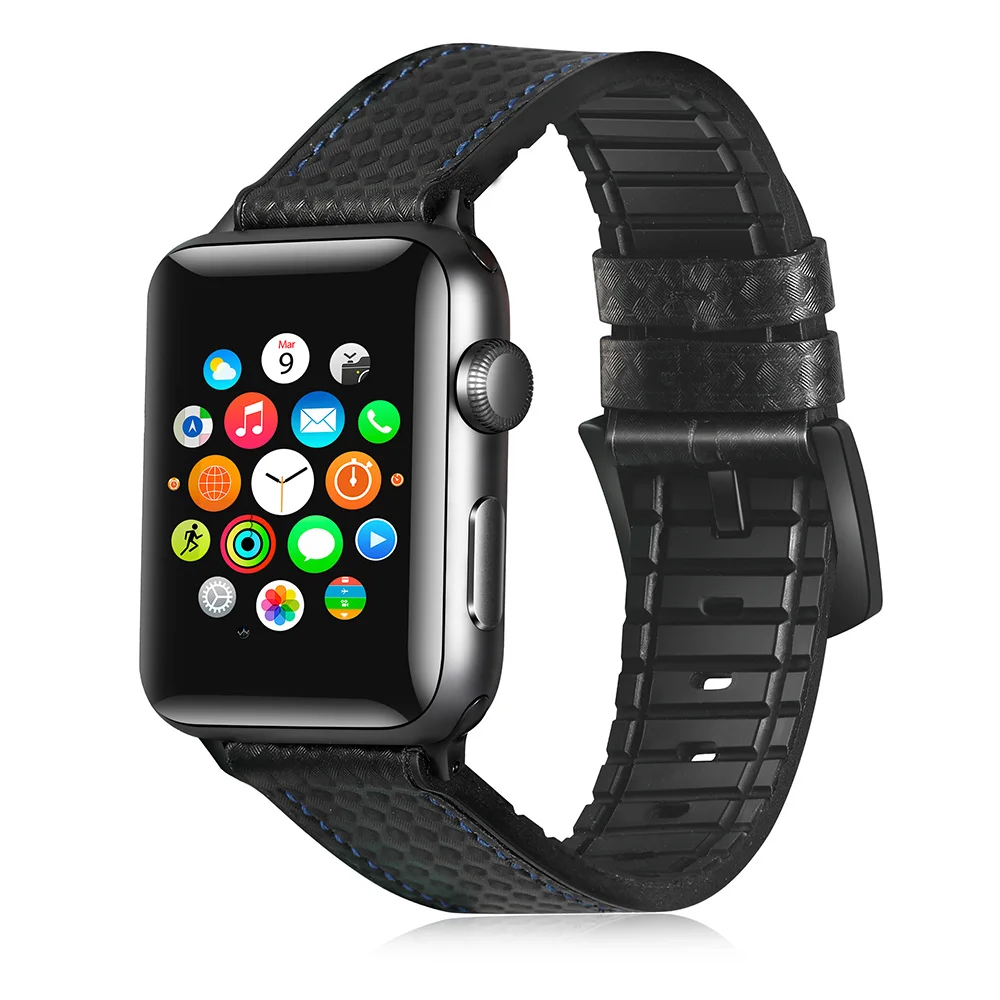 Для Apple Watch серии 4, версия 1, 2, 3, ремешок 40/44/38 мм/42 мм, ремешок для часов из углеродного волокна силиконовый ремешок для наручных часов iWatch, 4 запястье аксессуары