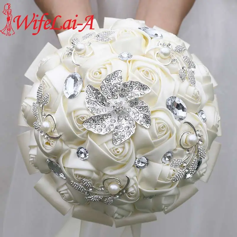 WifeLai-классическая невеста невесты Искусственные цветы розы свадебный букет лента цвета слоновой кости искусственный букет цветов W288J