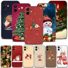 

Phone Case For iPhone 13 12 11 Pro Max 13 12 Mini XS XR X 8 7 6s 6 Plus Black Cover Silicone Shell Christmas Santa Reindeer Tree