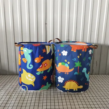 

1pc Cartoon Pattern Round Storage Bin Cotton Linen Foldable Waterproof Dirty Laundry Basket Storage Barrels Toy Storage