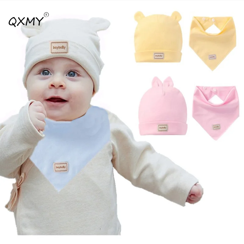 

QXMY Baby Hat Baby Bib Triangle Scarf Cotton Baby Cap Girl Newborn Photography Baby Accessories Newborn Baby Boy Saliva Towel