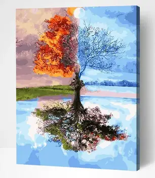 

DIY Oil Painting Tree Scenery Pictures By Numbers Four Seasons Landscape Kits Drawing Canvas Hand Painted Home Decoration