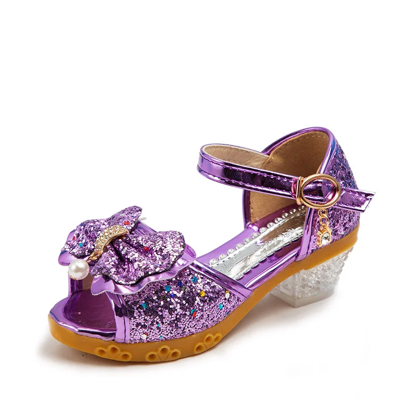 Children's Shoes New Autumn Casual Glitter Bowknot Children High Heel Girls Shoes Fashion Princess Dance Party Sandals