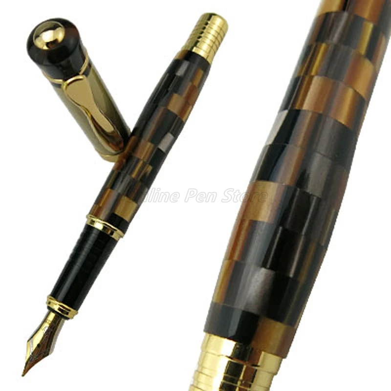 Kaigelu 336 Metal And Celluloid Resin Brown Marble Fountain Pen 22KGP Medium Nib Professional Stationery Writing Pen Gift