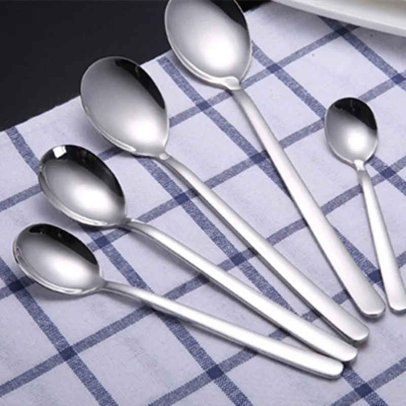 

Stainless steel tableware Korean dessert spoon coffee long handle mixing spoon mini tea spoon small dessert spoons salt spoons