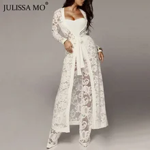  JULISSA MO Floral Lace Sexy Bodycon Jumpsuit Women Rompers 3 Piece Set Autumn Winter Strap Sashes Long Playsuit Casual Overalls 