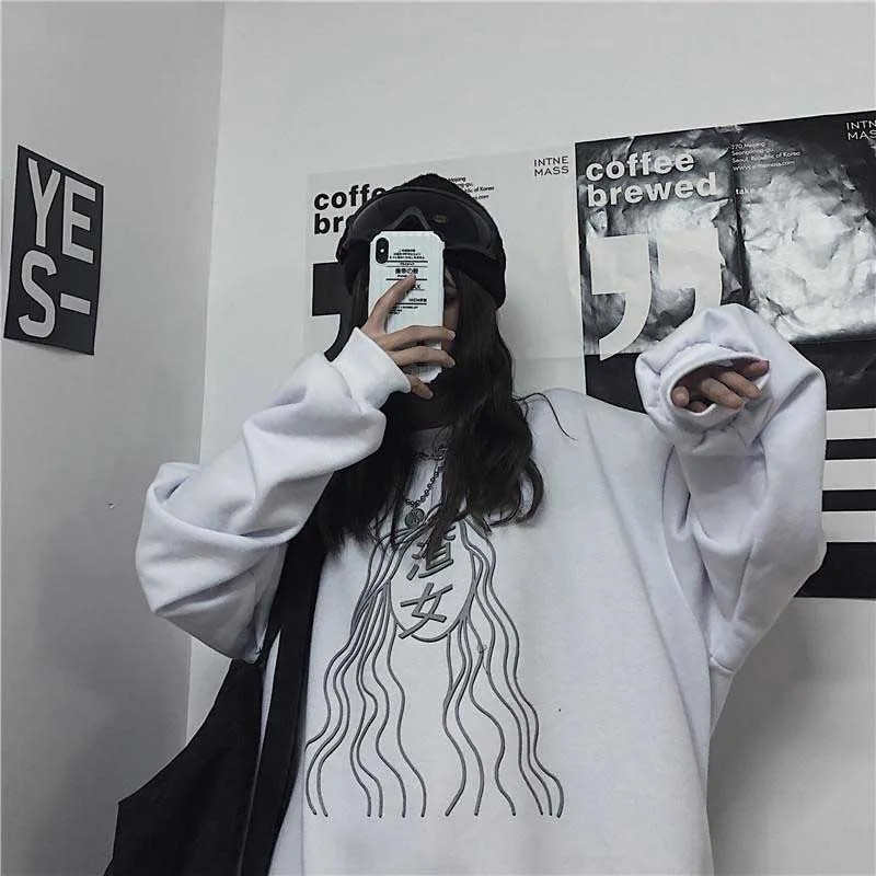 NiceMix, корейский стиль, ins, толстовки с круглым вырезом, с принтом, Harajuku, однотонная, осенняя, новинка, женская одежда, Повседневный, длинный рукав, пуловер и hoo