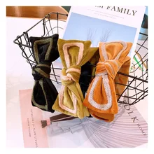 DUOJIAOYAN Корейская Осенняя повязка для волос для девочек Новая пользовательская повязка на голову маленькая ароматная бархатная шерсть аксессуары для волос женский большой обруч для волос с бантиком