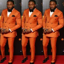 Оранжевый мужской костюм на заказ, блейзеры для вечеринки, выпускного, 2 предмета, пиджак с брюками, свадебные костюмы для жениха, приталенные мужские смокинги