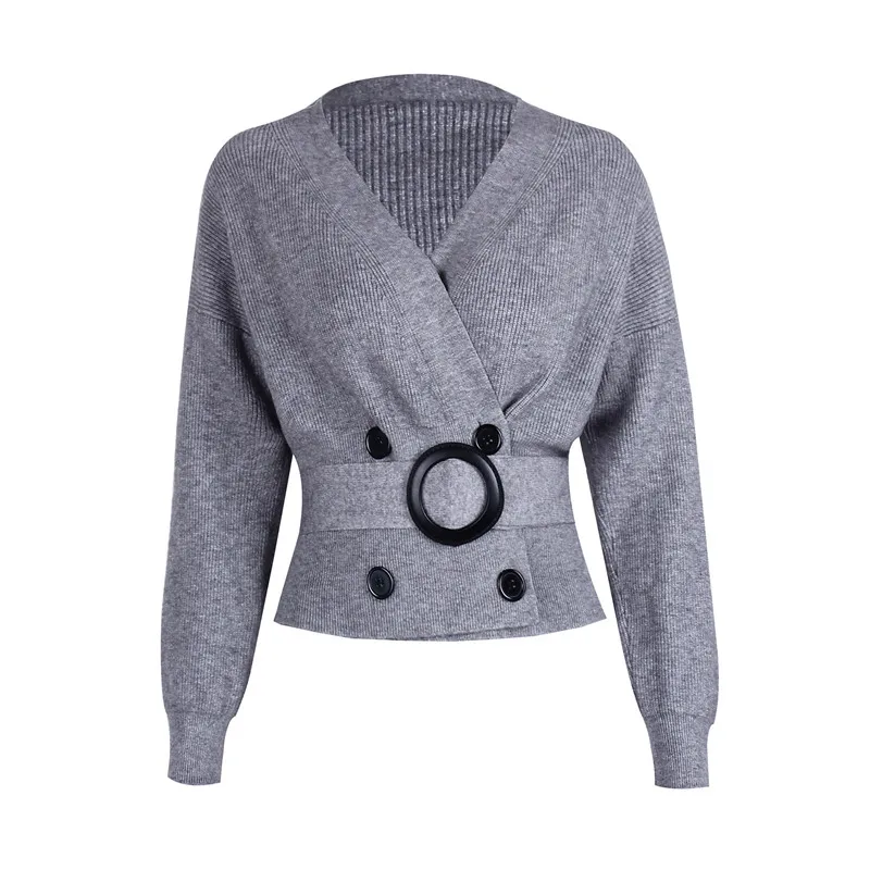 Neophil Женский Зимний вязаный серый свитер кардиган английский стиль двубортный длинный рукав v-образный вырез женский кардиган W8094
