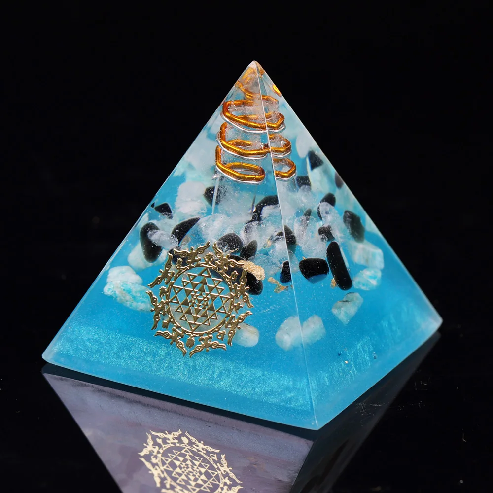 Orgon Пирамида Амазонит натуральный кристалл Orgonite энергетические Кристаллы с защитой от ЭМП оригинальный