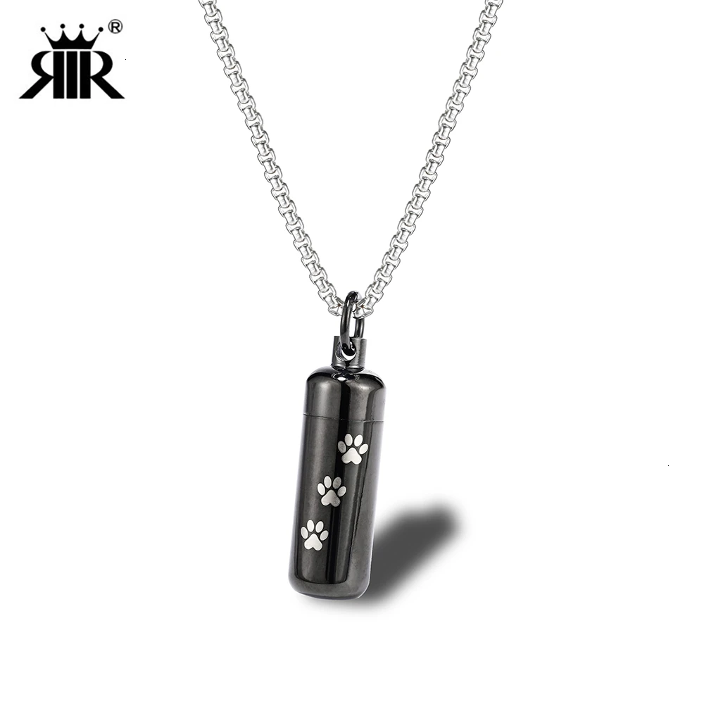 

RIR Stainless Steel Pet Paw Pendant Necklace Commemorative Cremation Souvenir Puppy Animal Accessories Necklace For Ashes