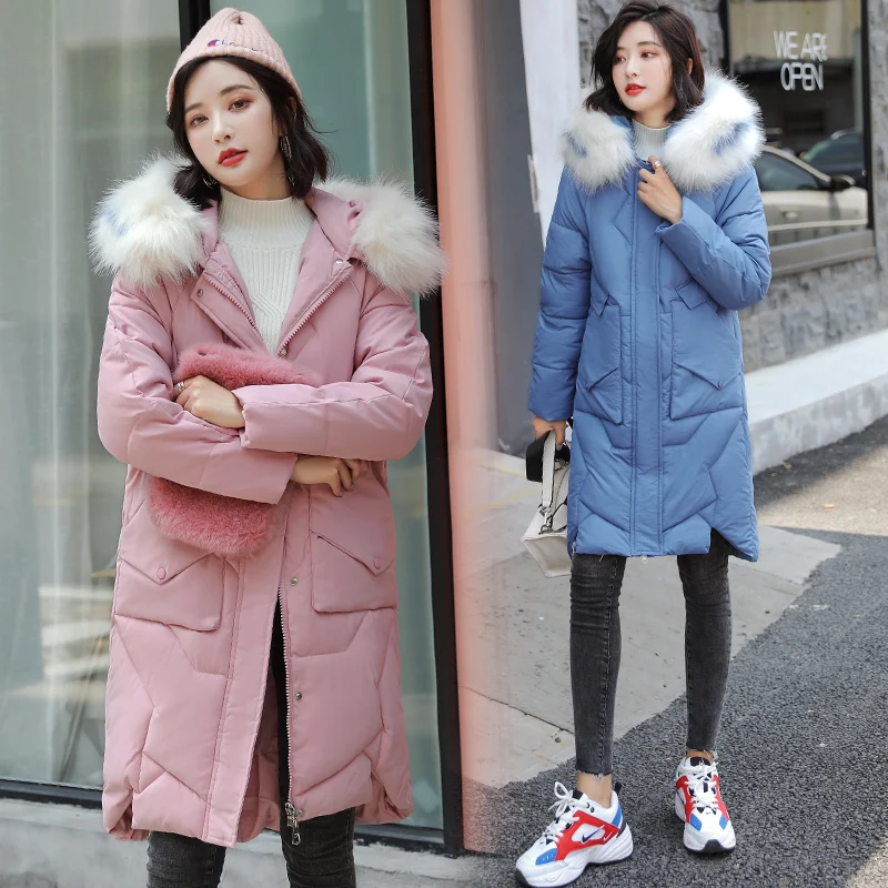 

Winter jacket women 2019 fashion warm women down coat female fur collar hooded zipper outwear winter Long down jacket women