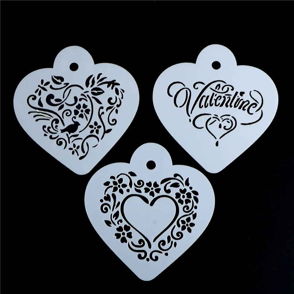 3pcs/set 9.5*8.5cm heart lace style Template Strew Flowers Barista Tools Accessories Plastic Cappuccino Stencils