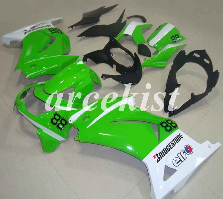 Литье под давлением Мотоцикл Новые ABS Обтекатели наборы подходят для kawasaki Ninja 250R EX250 2008- 08 09 10 11 12 13 14 зеленый белый - Цвет: Green