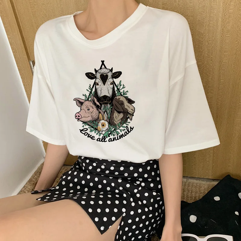 Lei SAGLY Vegan Love Женская футболка Любовь Все животные Harajuku Kawaii рубашка Корейская одежда Ulzzang негабаритная уличная