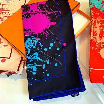 

Fashion 90cm new style handmade curling splash ink women twill square scarf turban scarf Beach Towel ponchos y capas mujer Hijab