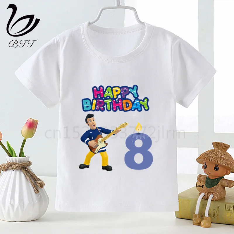 Детская одежда с рисунком «С Днем Рождения», «Пожарный Сэм», футболка для девочек, подарок на день рождения, детская одежда, футболки для мальчиков, футболки для малышей - Цвет: H