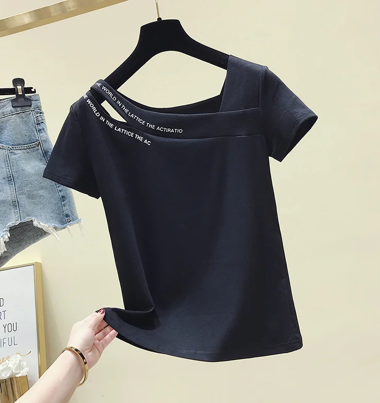 black short sleeve Футболка с длинными рукавами женская новая тонкая хлопковая толстовка девушки дамы короткие топы-рубашки основные рубашки тройника лето осень - Цвет: black short sleeve
