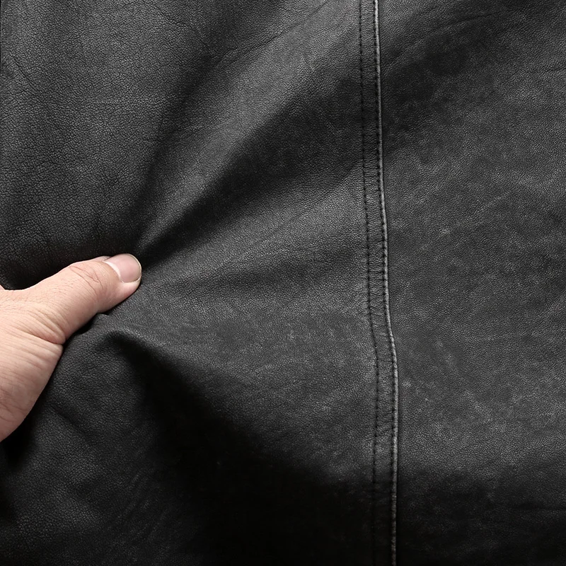 Черная мужская приталенная повседневная кожаная рубашка европейского стиля размера плюс XXXL из натуральной тонкой овчины Весенняя модная кожаная куртка