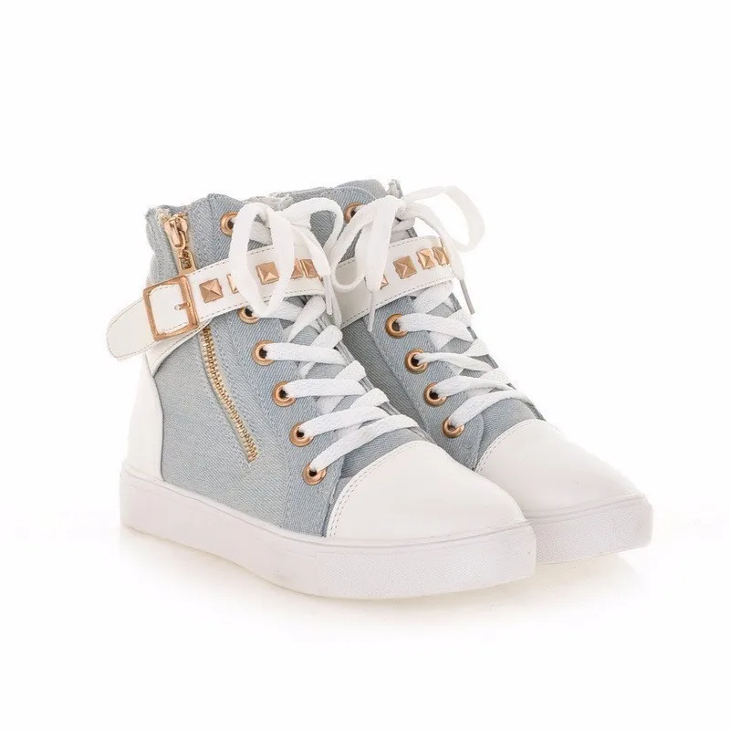 Canvas women shoes sneakers fashion zip comfortable wedge shoes woman solid white sneakers women zapatos de mujer high top