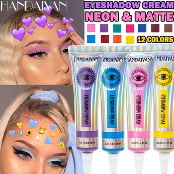 

HANDAIYAN 12 Colors Matte Neon Eyeshadow High Pigment Easy to apply Yellow Pink Eye Shadow Dust Summer Matte Eyeshadow Cream