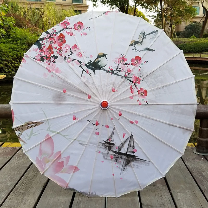 Paper Umbrella Silk Cloth Oil Paper Umbrella Rain Women Decor Vintage Dance Prop Peach Blossom Chinese Intangible Cultural Parasol Paraguas