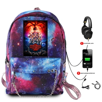 

Stranger Things Canvas Backpack USB Charge Women Student Backpack School Bag Teenager Girls Ribbons Backpack Print Fashion