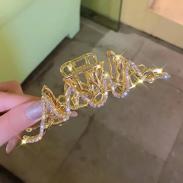 AWAYTR Rhinestone Metal Hair Claw Crab Clip For Women Girls Shiny Barrette Hairpin Crystal Pearl Hair Accessories Jewelry Gift A 11cm