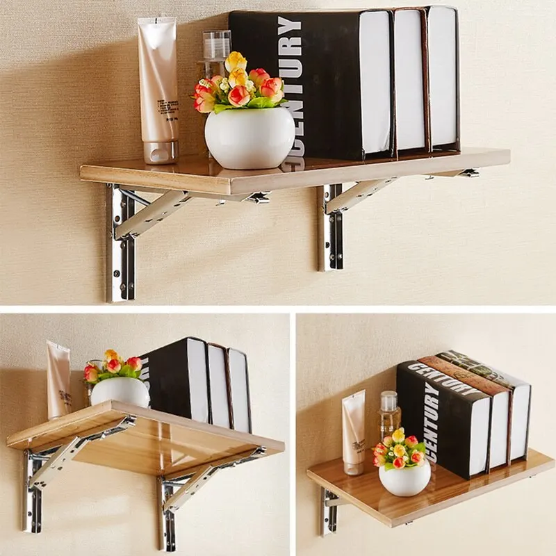 

White Triangle Folding Angle Bracket 8-14 Inch Adjustable Wall Mounted Durable Bearing Shelf Bracket DIY Home Table Bench 2 Pcs