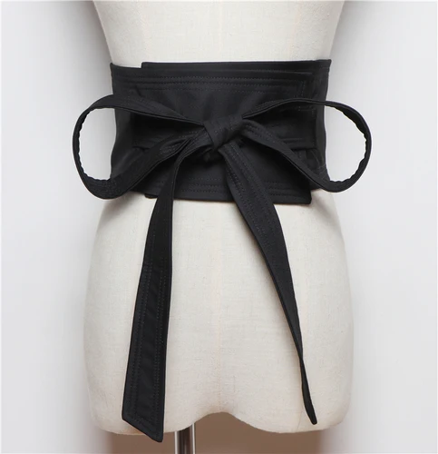 A Classic Black PU Bandage Slim Corset Strap Women Fashion Suit Cotton Fabric Bow Waist Belt Ladies Wide Waistband Caestus Girdle - Цвет: A
