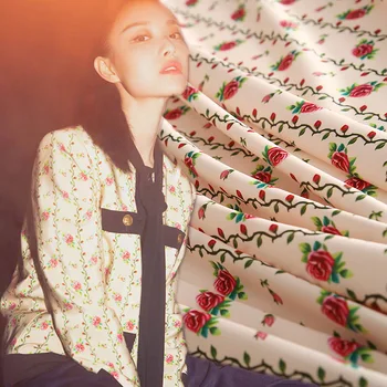 

145cm wide digital printed fabric meter summer shirt dress polyester fabric printed rose fabric wholesale cloth