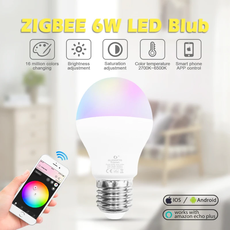 GLEDOPTO ZIGBEE 6 Вт RGB+ CCT умный светильник лампа совместима с Amazon Echo Plus Echo Show Alexa SmartThings светильник ify