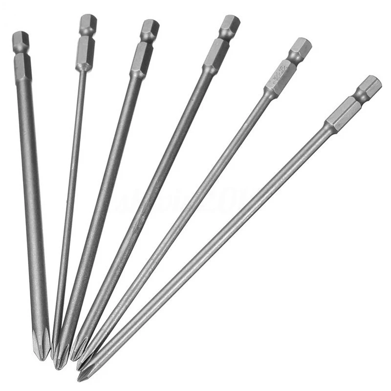 6Pcs Shank 1/4 inch S2 Steel 150mm Long Magnetic Hex Cross Head Screwdriver Bit Set