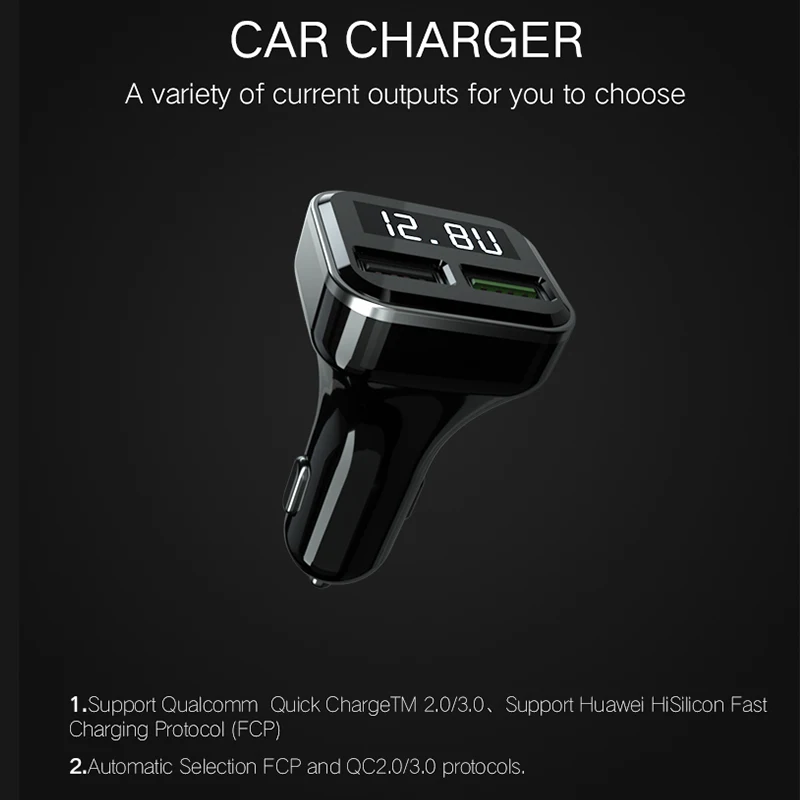 Дропшиппинг автоматическая зарядка QC3.0 3.1A двойной Переходник USB для зарядки в машине 2 порта ЖК-дисплей 12-24 В прикуриватели