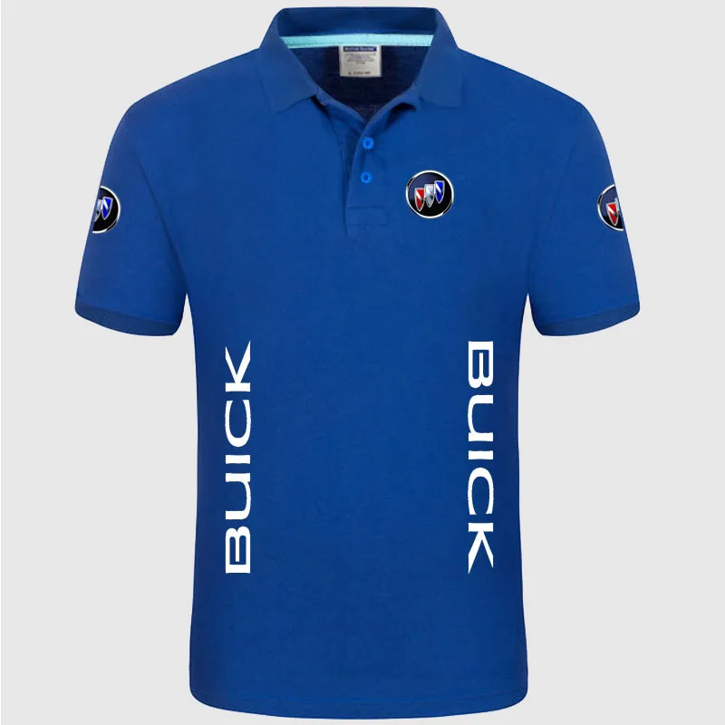 Men Polo Shirt Buick Polos Button Short Sleeve Polo Shirt Homme Solid Summer - Цвет: Синий