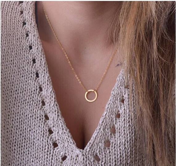 Fashion Tiny Heart Dainty Initial Necklace Gold Silver Color Ring Choker Necklace For Women Pendant Jewelry Gift