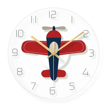 

Retro small plane creative personality decoration bedroom tempered glass wall clock simple modern children's gift