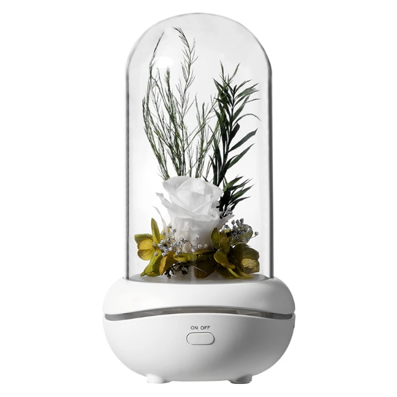 

Creative-Preserved Fresh Flower Fragrance Lamp Colorful Ambience Light USB Aroma Diffuser Household Gift Birthday Gift(White)