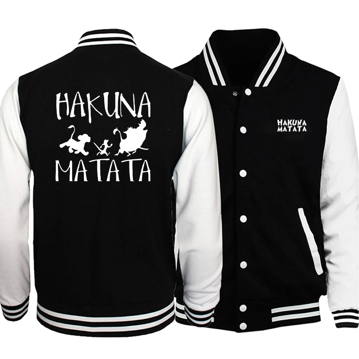 Куртка короля льва, бейсбольная форма, осень, черное пальто Hakuna Matata, спортивный костюм, мужские забавные куртки, уличная одежда в студенческом стиле