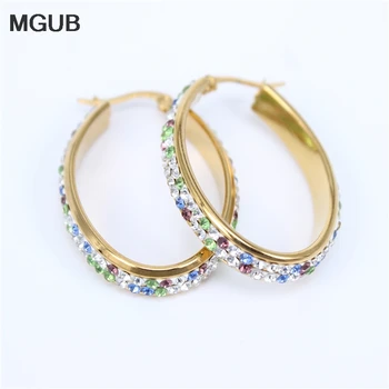 

2020 Fashion Hoop Earrings With Rhinestone Oval Hoop Earrings Simple Earrings Big Gold Color Loop Earrings For Women LH834