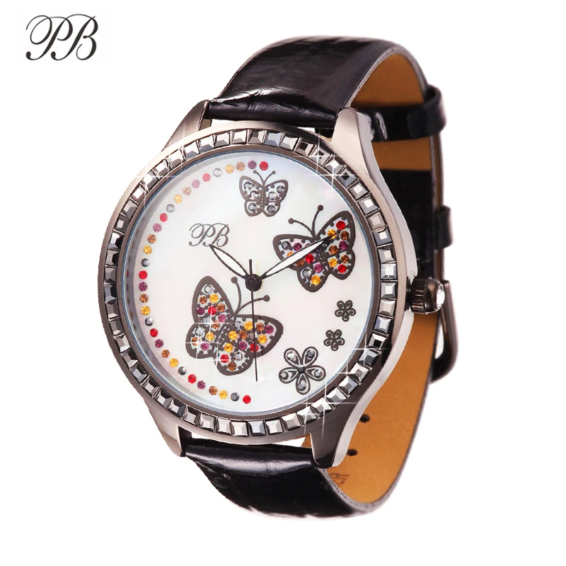 Princess Butterfly часы жемчужина кристалл бабочка танцы мода женские кожаный ремешок