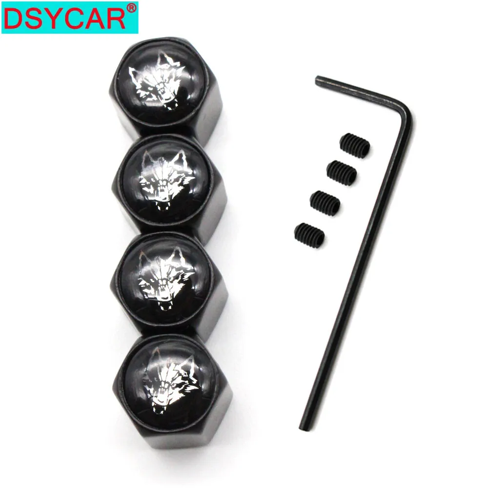 

DSYCAR 5Pcs/Set Car Styling Zinc Alloy Anti-theft Wolf Logo Car Tire Valve Caps Wheel Tires Tire Stem Air Cap Airtight Covers