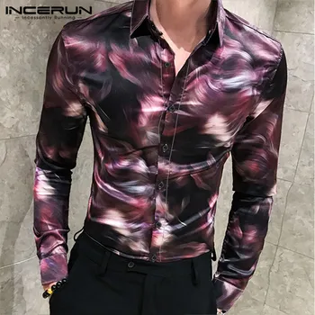 

INCERUN Fashion Men Dress Shirt Printed Lapel 2020 Long Sleeve Camisa Fitness Streetwear Business Casual Brand Shirts Men S-3XL