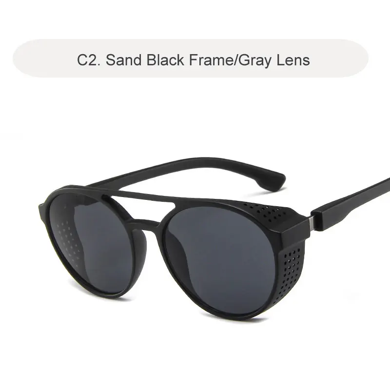 C2 Sand Black Готические круглые солнцезащитные очки в стиле стимпанк мужские ретро-очки круглые паровые панк Солнцезащитные очки Брендовые дизайнерские винтажные модные очки Oculos - Цвет линз: C2 Sand Black
