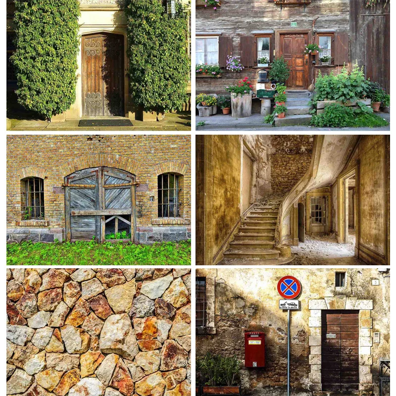 

SHENGYONGBAO Vinyl Custom Vintage Photography Backdrops Scenery Brick Wall Wooden Door Photo Photography Background NY2ZQ-01