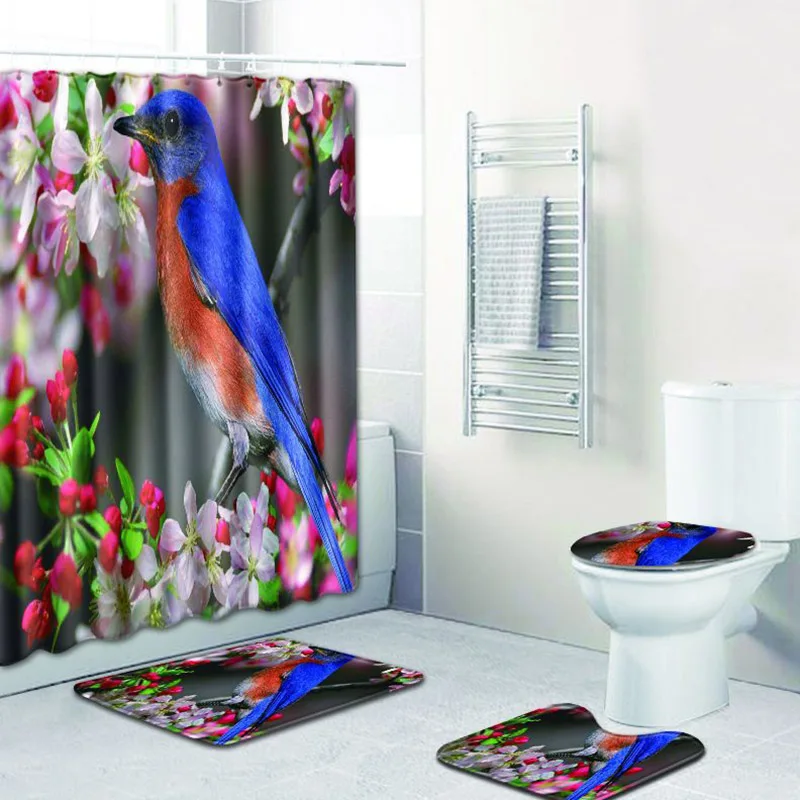 

Bird Print Bathroom Shower Curtain Waterproof Polyester Fabric Bath Curtain Washable Home Bath Decor Curtains With 12 Hooks