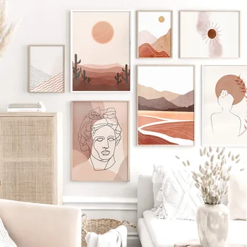

Orange Abstract Landscape Sun Line body Wall Art Canvas Painting Nordic Posters Prints Wall Pictures For Living Room Home Decor