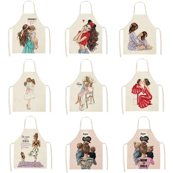 

1Pcs Parent-child pattern Cleaning Art Aprons Home Cooking Kitchen Apron Cook Wear Cotton Linen Adult Bibs 53*65cm WQ0139